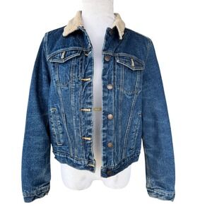 Schmidt Workwear Denim Jacket Women Large Blue Sherpa Lined Trucker 19 R778 1N